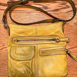 Yellow / gold leather Danier cross body bag
